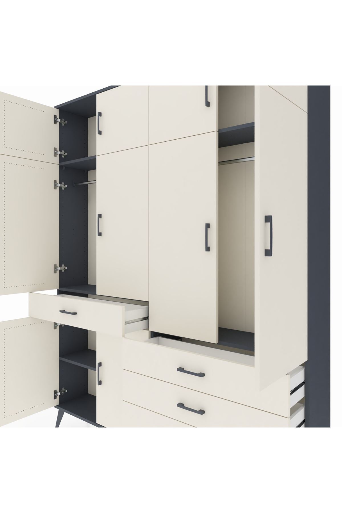 Arges Gardrop 5 Raflı 4 Çekmeceli 2 Askılı 176x30x221 Antrasit-Aytaşı