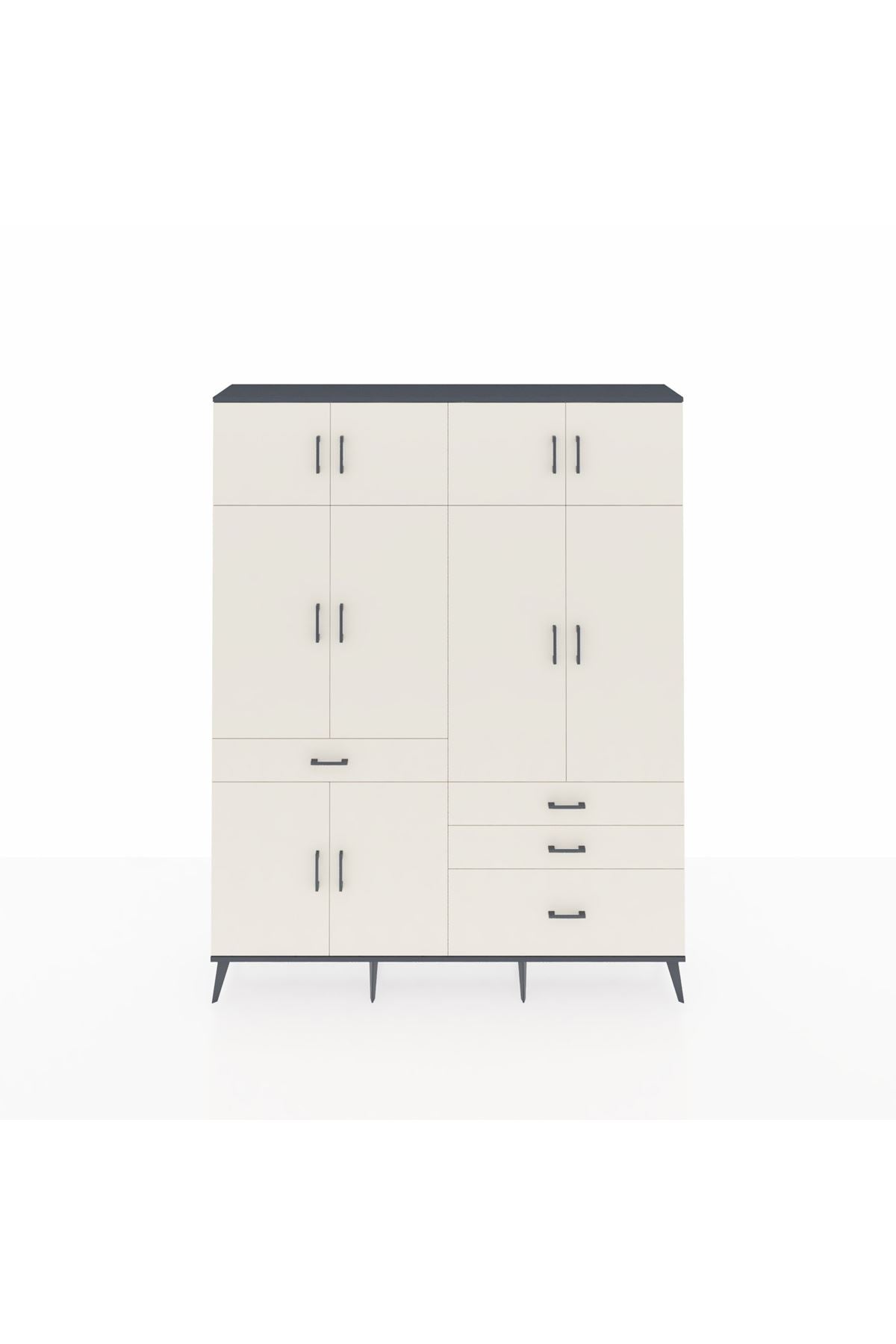 Arges Gardrop 5 Raflı 4 Çekmeceli 2 Askılı 176x30x221 Antrasit-Aytaşı