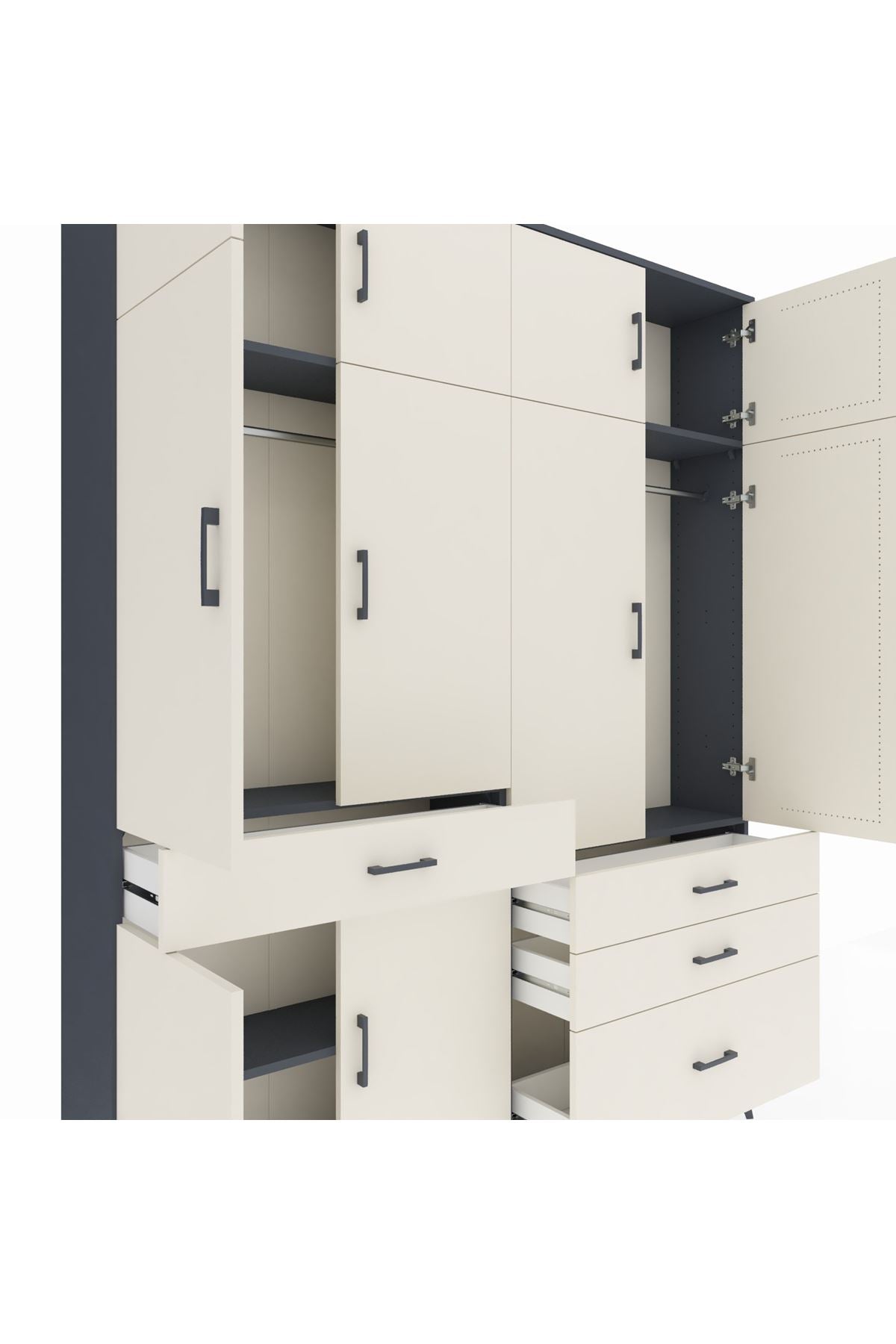 Arges Gardrop 5 Raflı 4 Çekmeceli 2 Askılı 176x30x221 Antrasit-Aytaşı