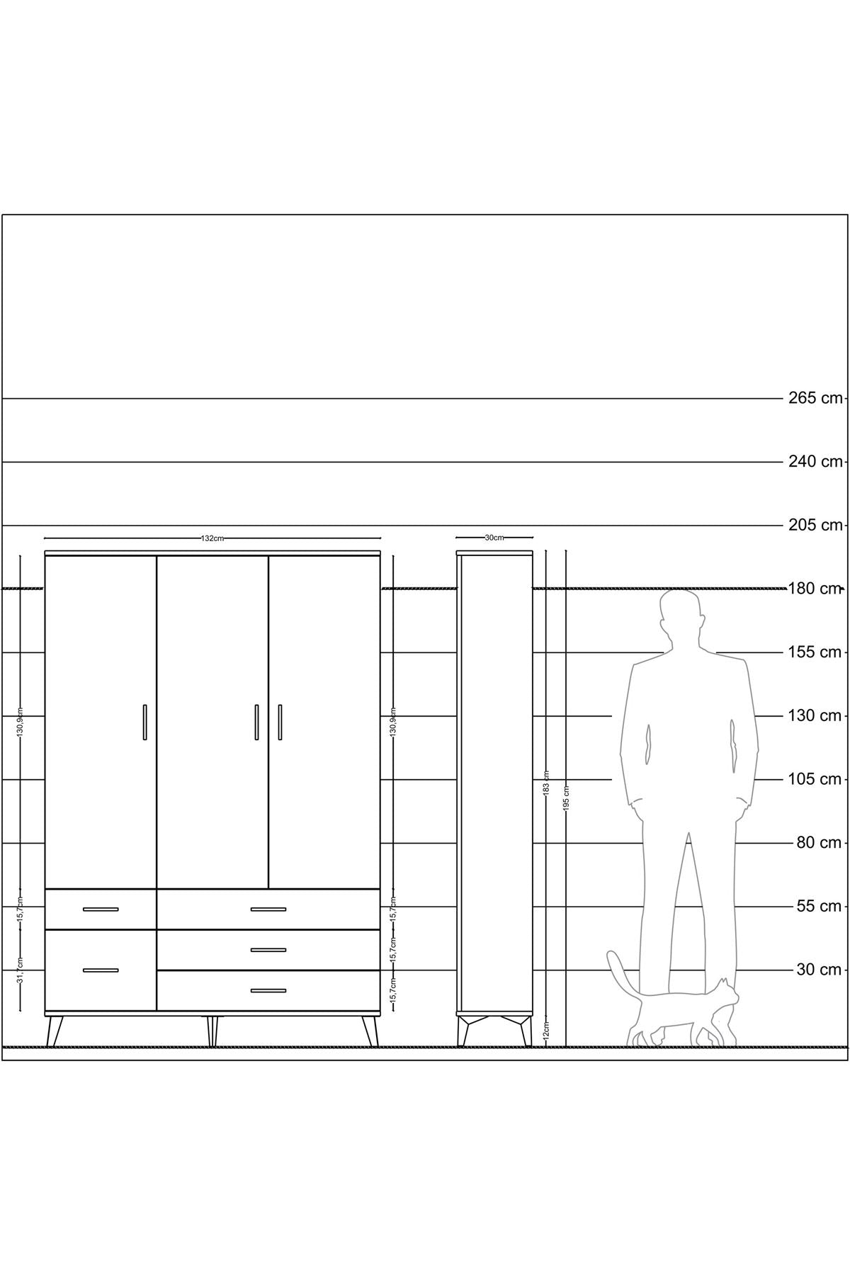 Arges Gardrop 5 Raflı 5 Çekmeceli Tek Askılı 132x30x195 Antrasit-Çam
