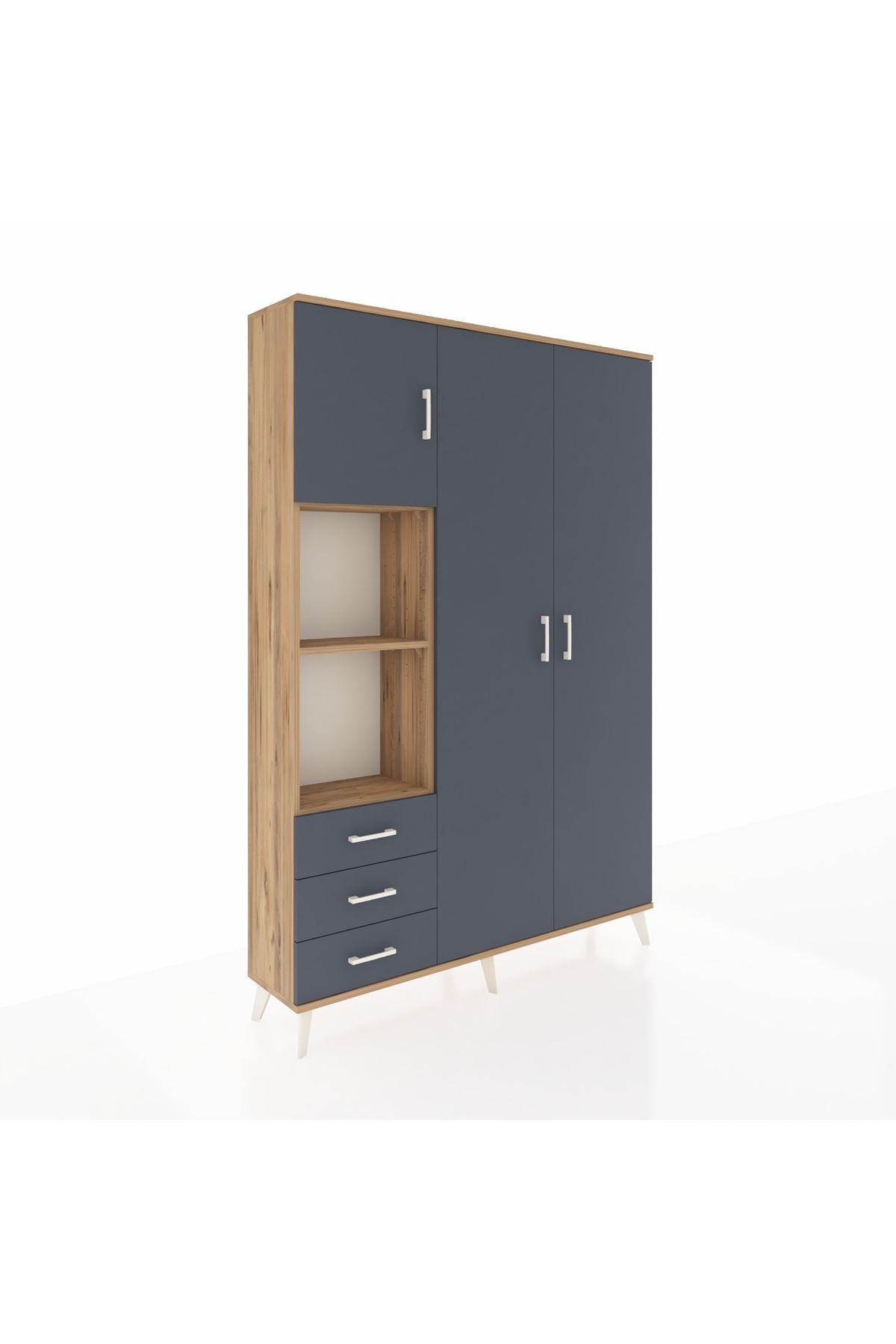 Arges Gardrop 6 Raflı 3 Çekmeceli Tek Askılı 132x30x195 Çam-Antrasit