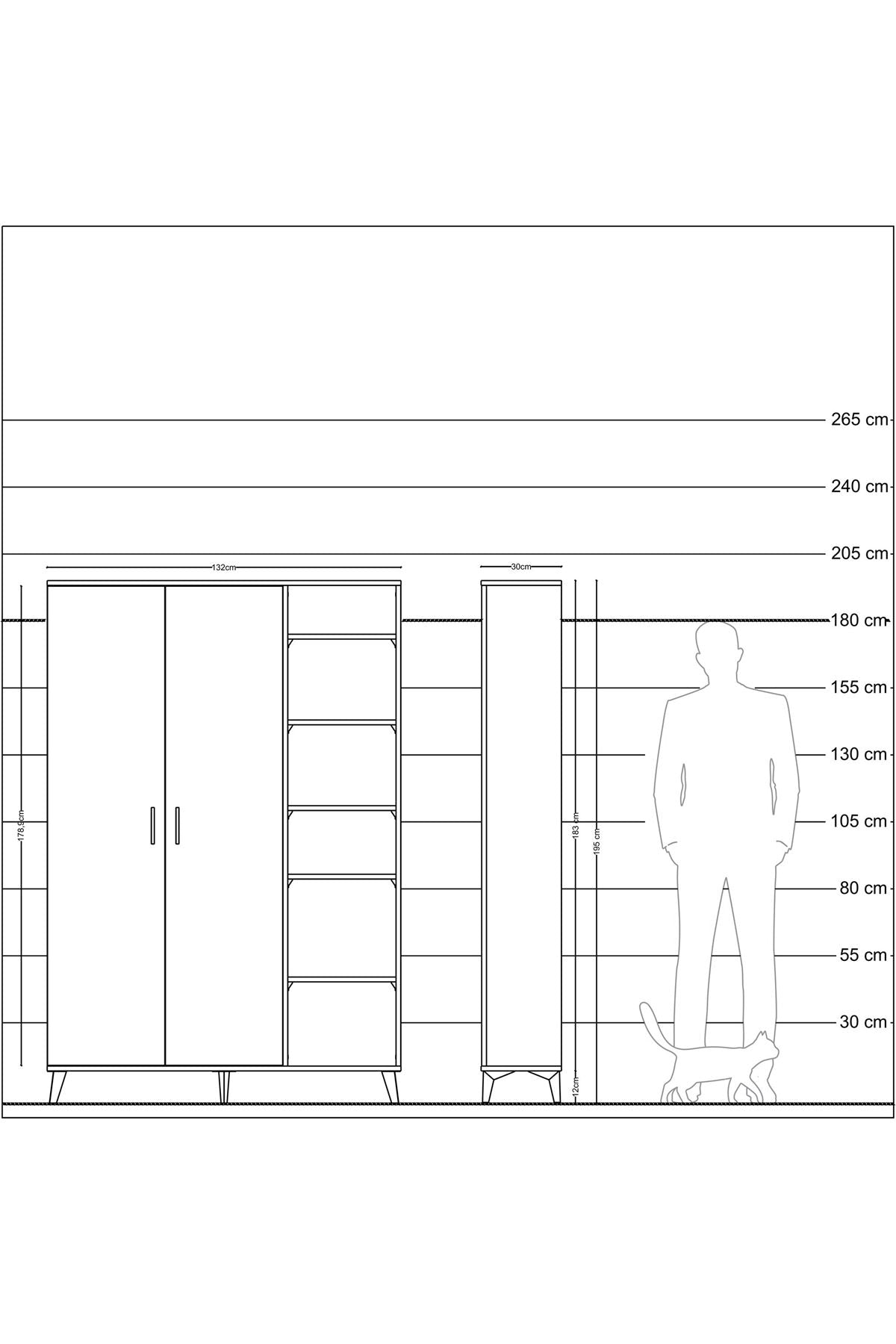 Arges Gardrop 7 Raflı 2 Kapaklı Tek Askılı 132x30x195 Aytaşı-Aytaşı