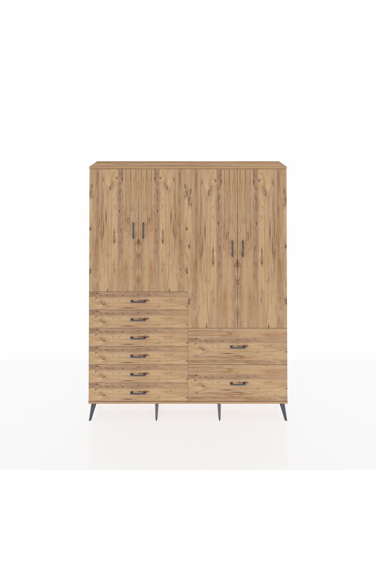 Arges Gardrop 7 Raflı 8 Çekmeceli 4 Kapaklı 176x30x221 Çam-Çam