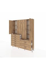 Arges Gardrop 7 Raflı 8 Çekmeceli 4 Kapaklı 176x30x221 Çam-Çam