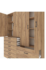 Arges Gardrop 7 Raflı 8 Çekmeceli 4 Kapaklı 176x30x221 Çam-Çam