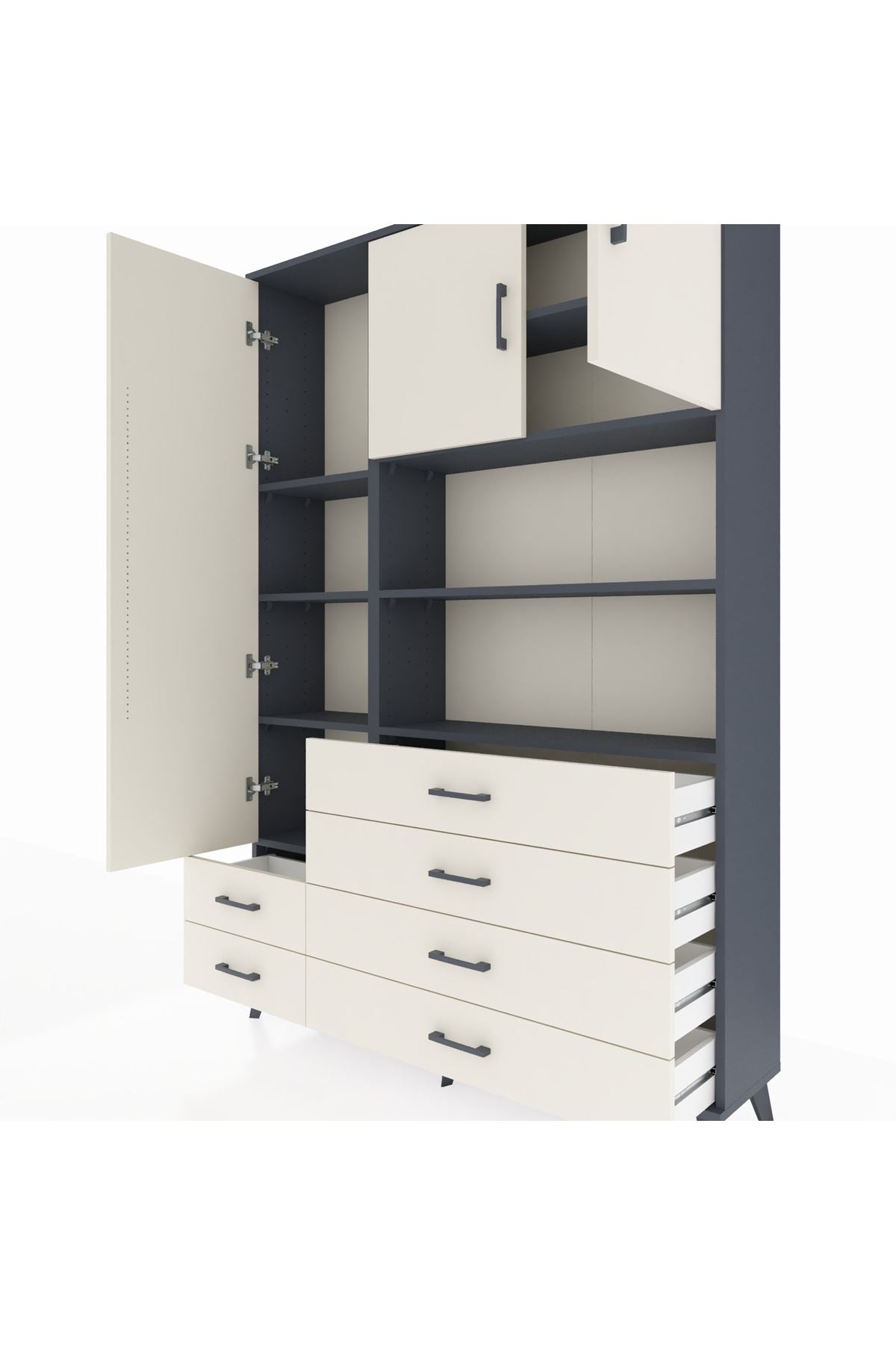 Arges Gardrop 8 Raflı 6 Çekmeceli 3 Kapaklı 132x30x195 Antrasit-Aytaşı