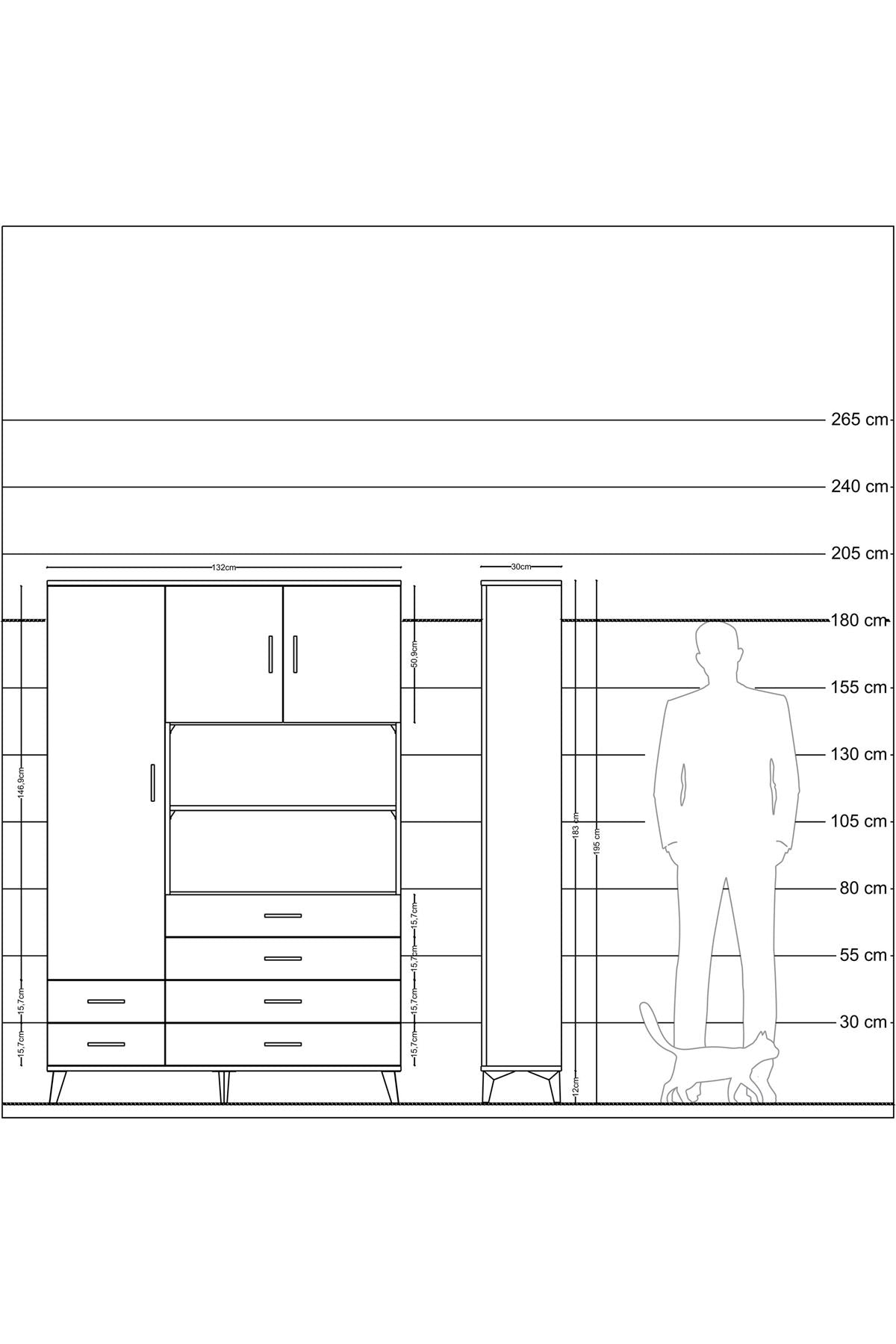 Arges Gardrop 8 Raflı 6 Çekmeceli 3 Kapaklı 132x30x195 Antrasit-Aytaşı