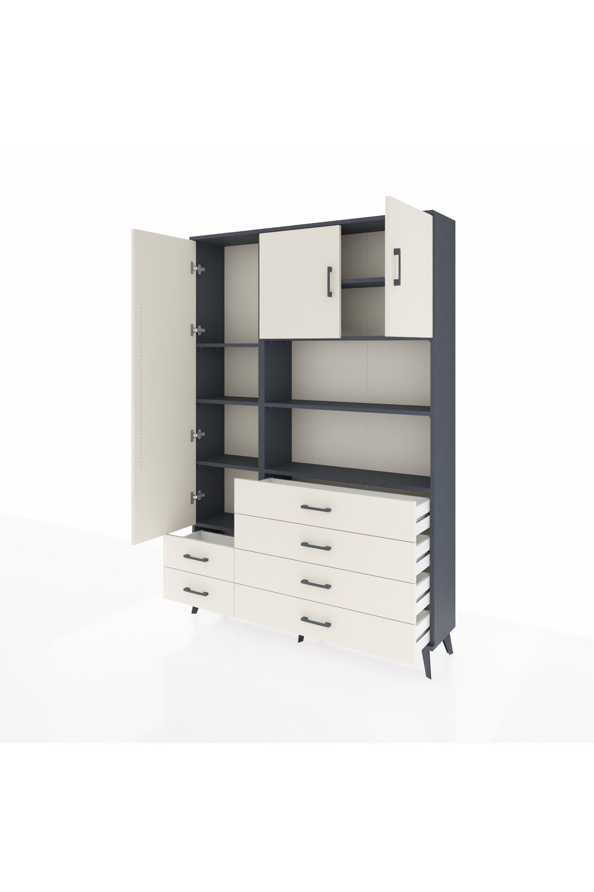 Arges Gardrop 8 Raflı 6 Çekmeceli 3 Kapaklı 132x30x195 Antrasit-Aytaşı