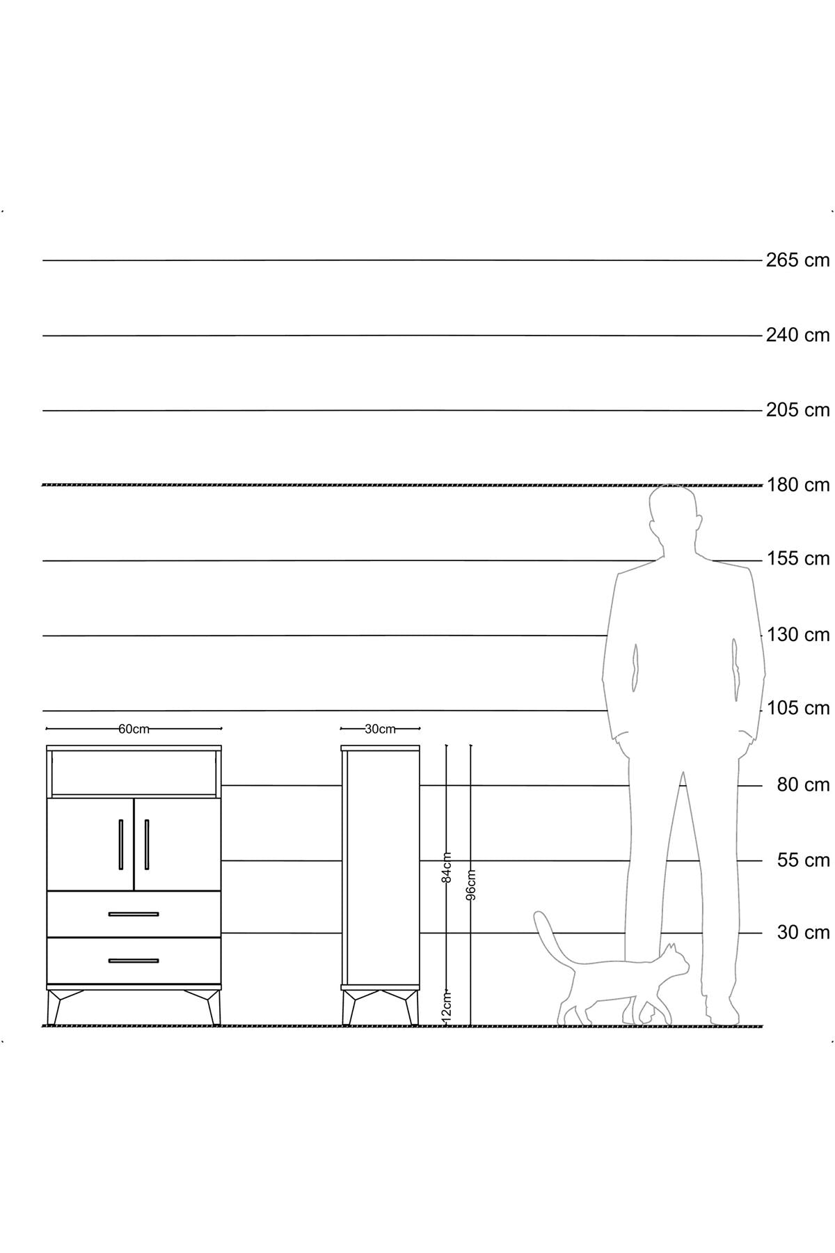 Arges Komodin 2 Raflı 2 Çekmeceli 2 Kapaklı 60x30x96 Antrasit-Aytaşı