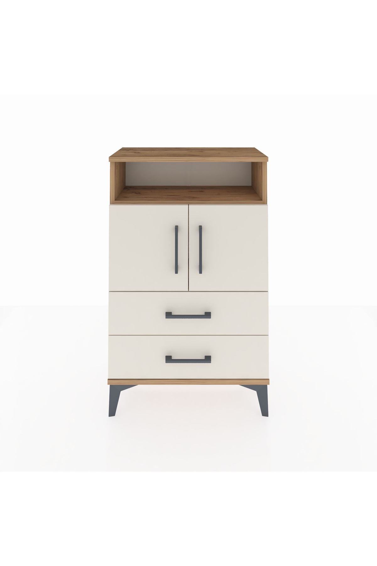 Arges Komodin 2 Raflı 2 Çekmeceli 2 Kapaklı 60x30x96 Çam-Aytaşı