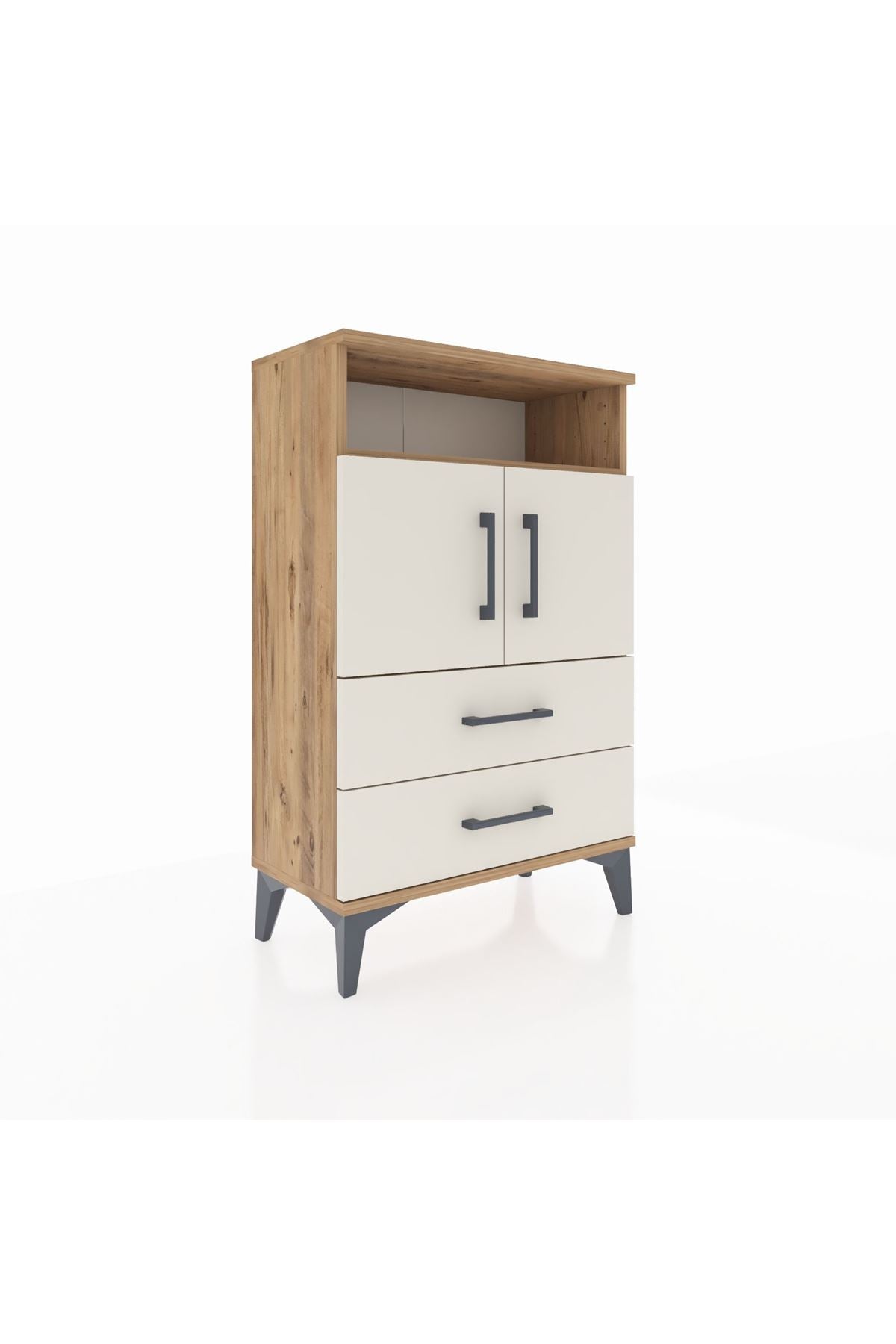 Arges Komodin 2 Raflı 2 Çekmeceli 2 Kapaklı 60x30x96 Çam-Aytaşı