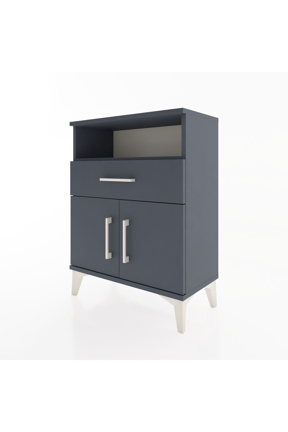 Arges Komodin 2 Raflı Tek Çekmeceli 2 Kapaklı 60x30x80 Antrasit-Antrasit