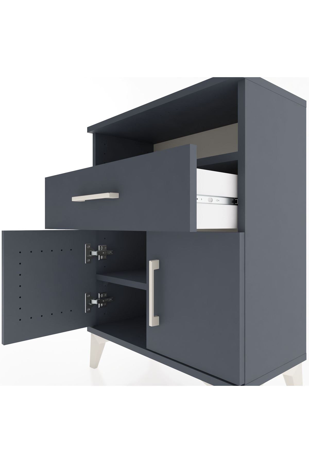 Arges Komodin 2 Raflı Tek Çekmeceli 2 Kapaklı 60x30x80 Antrasit-Antrasit