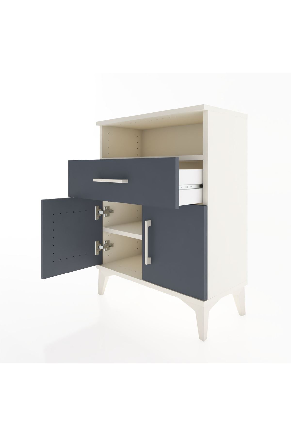 Arges Komodin 2 Raflı Tek Çekmeceli 2 Kapaklı 60x30x80 Aytaşı-Antrasit