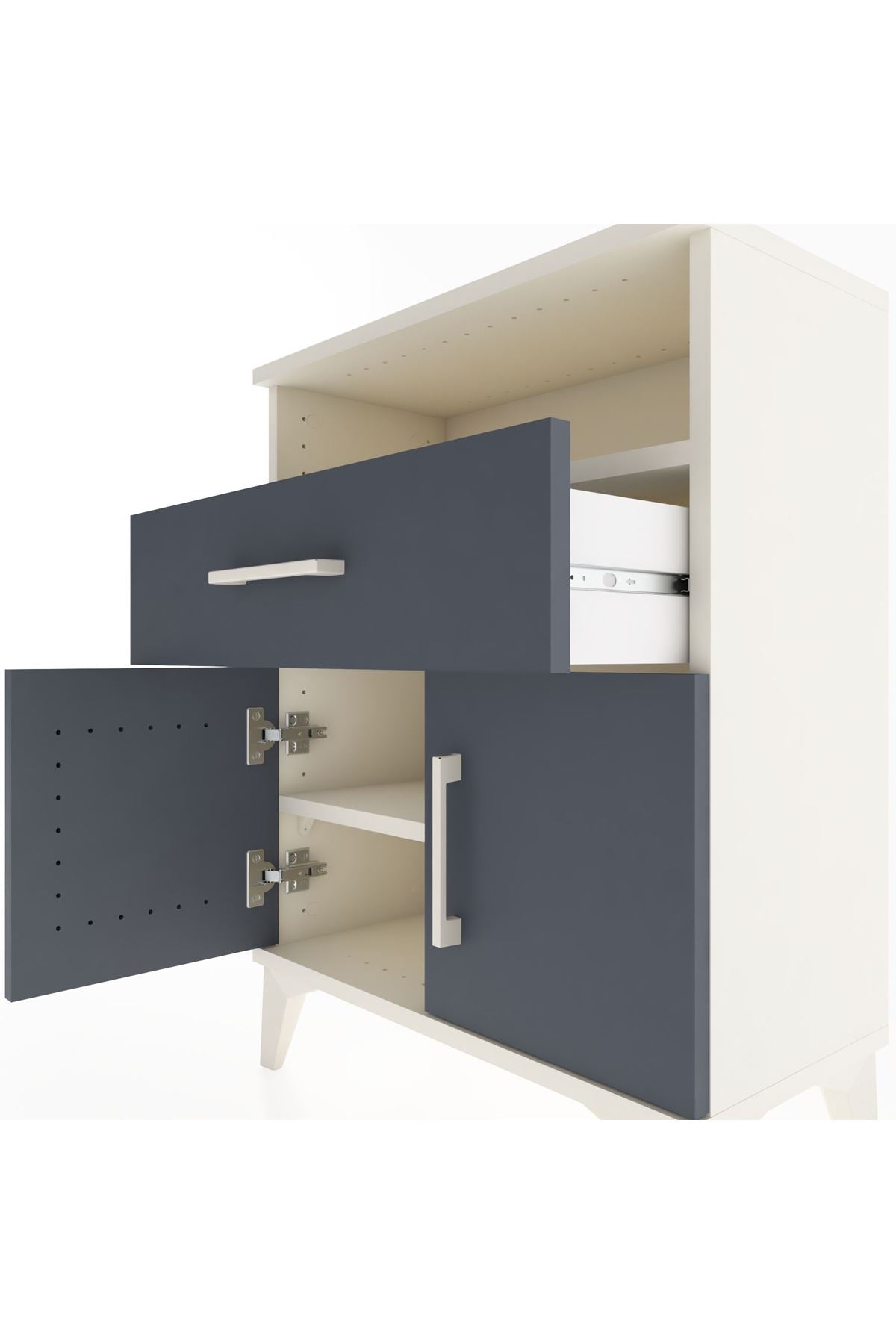 Arges Komodin 2 Raflı Tek Çekmeceli 2 Kapaklı 60x30x80 Aytaşı-Antrasit