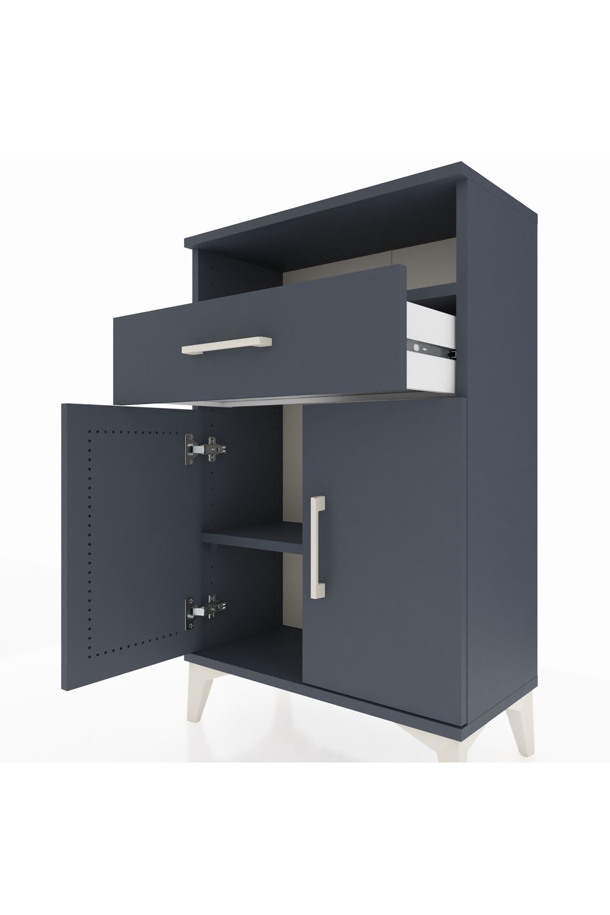 Arges Komodin 2 Raflı Tek Çekmeceli 2 Kapaklı 60x30x96 Antrasit-Antrasit