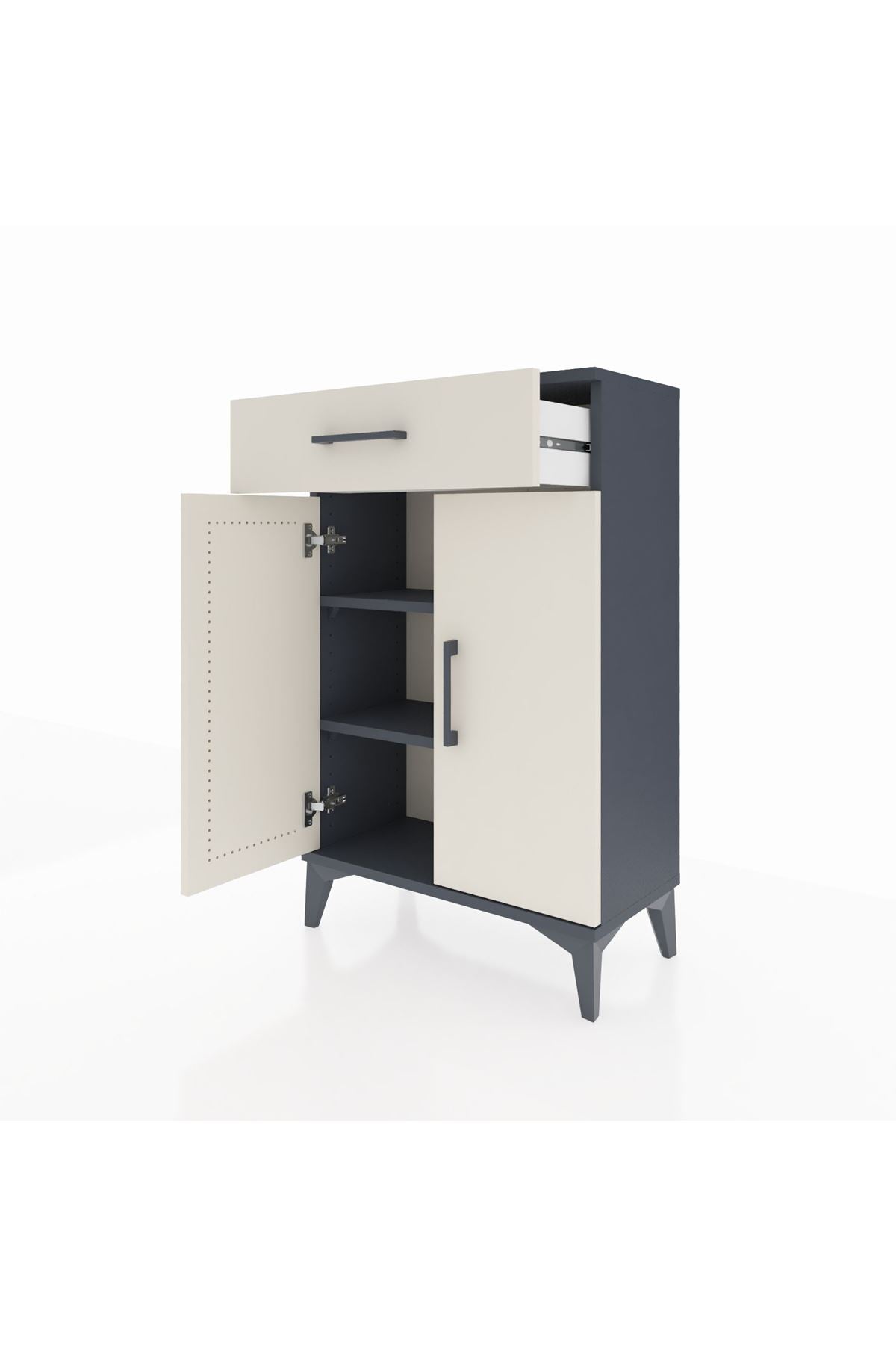 Arges Komodin 2 Raflı Tek Çekmeceli 2 Kapaklı 60x30x96 Antrasit-Aytaşı