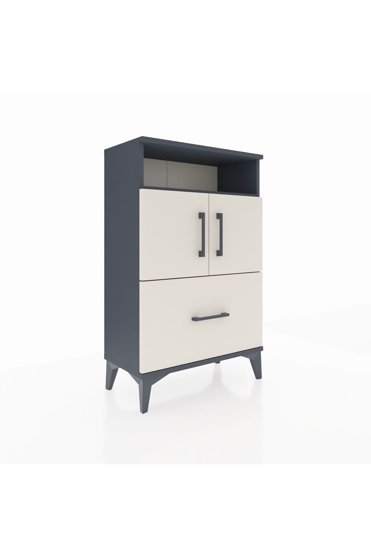 Arges Komodin 2 Raflı Tek Çekmeceli 2 Kapaklı 60x30x96 Antrasit-Aytaşı