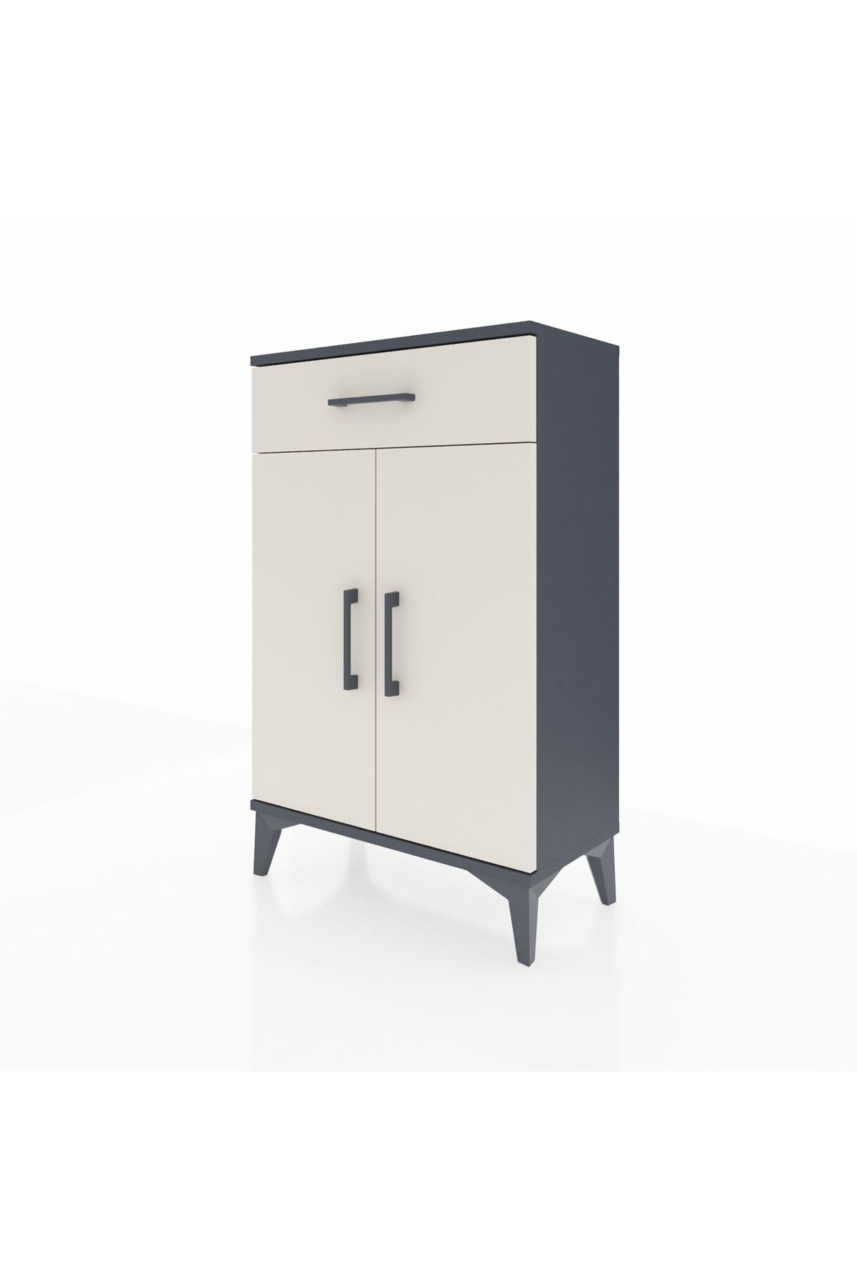 Arges Komodin 2 Raflı Tek Çekmeceli 2 Kapaklı 60x30x96 Antrasit-Aytaşı
