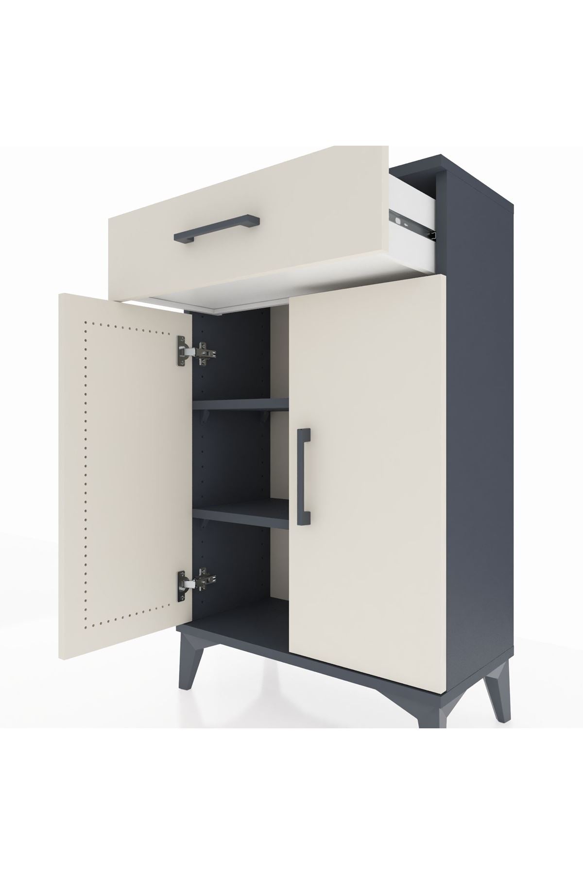 Arges Komodin 2 Raflı Tek Çekmeceli 2 Kapaklı 60x30x96 Antrasit-Aytaşı