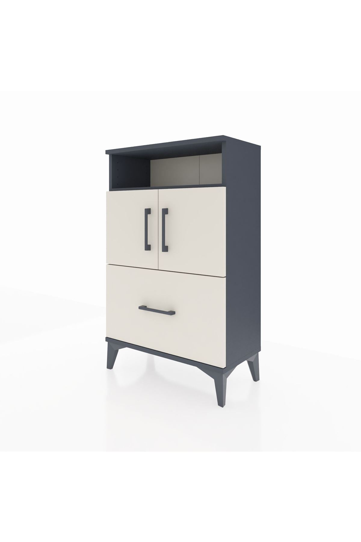 Arges Komodin 2 Raflı Tek Çekmeceli 2 Kapaklı 60x30x96 Antrasit-Aytaşı