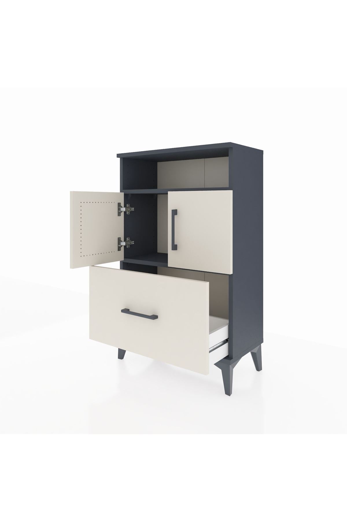 Arges Komodin 2 Raflı Tek Çekmeceli 2 Kapaklı 60x30x96 Antrasit-Aytaşı