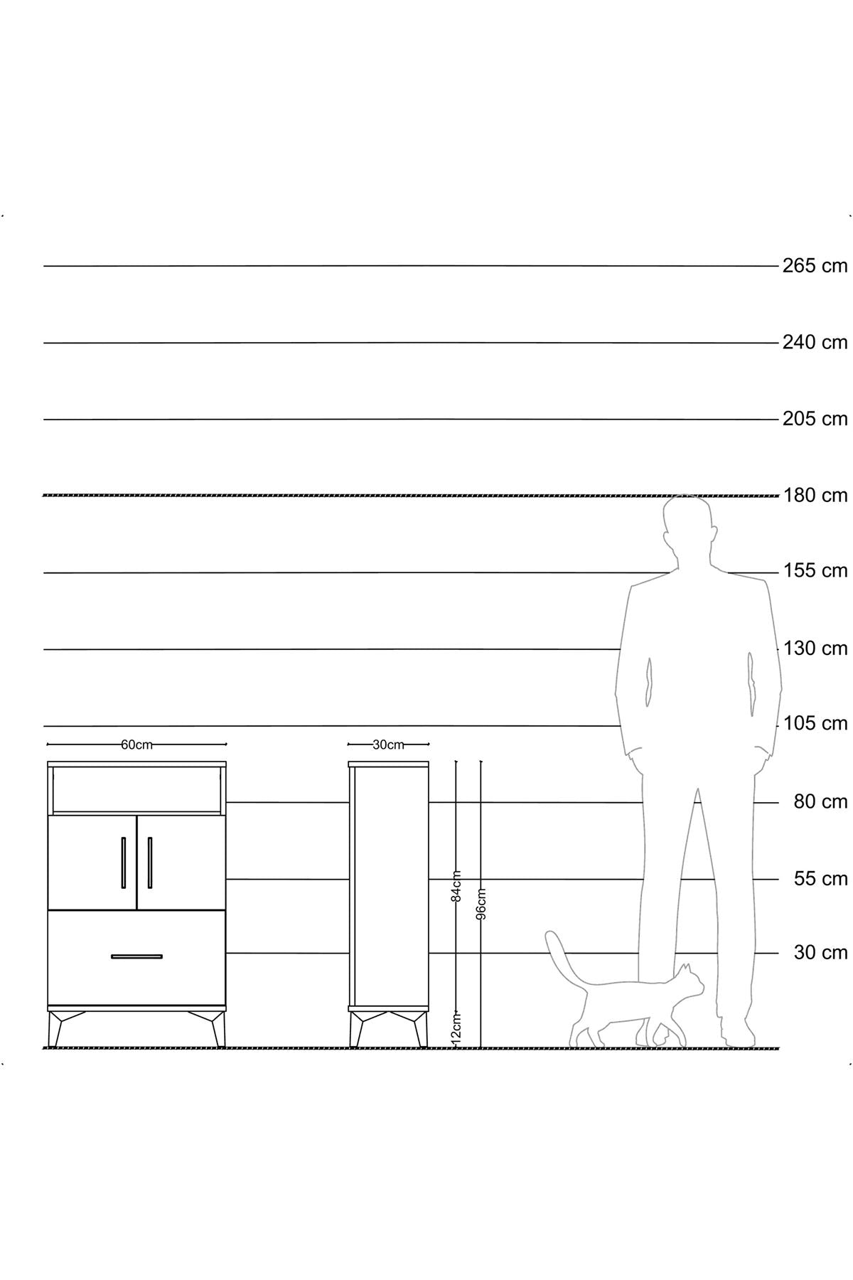 Arges Komodin 2 Raflı Tek Çekmeceli 2 Kapaklı 60x30x96 Antrasit-Aytaşı