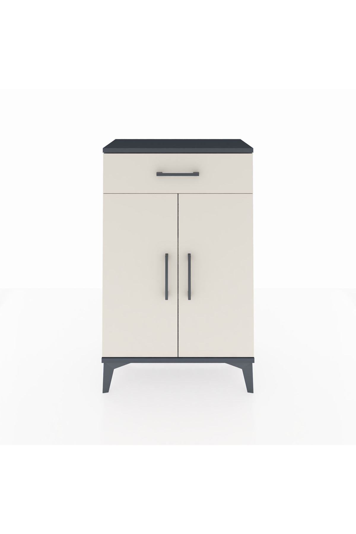 Arges Komodin 2 Raflı Tek Çekmeceli 2 Kapaklı 60x30x96 Antrasit-Aytaşı