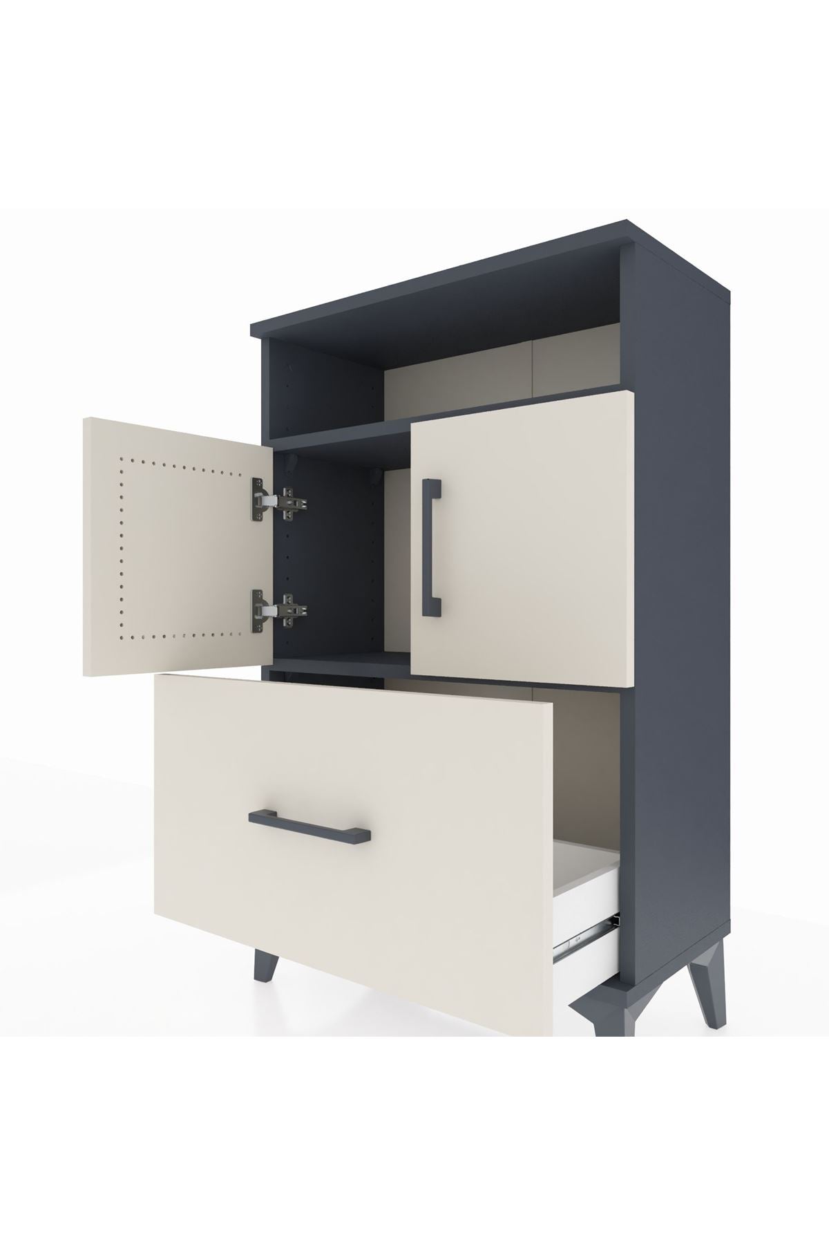 Arges Komodin 2 Raflı Tek Çekmeceli 2 Kapaklı 60x30x96 Antrasit-Aytaşı