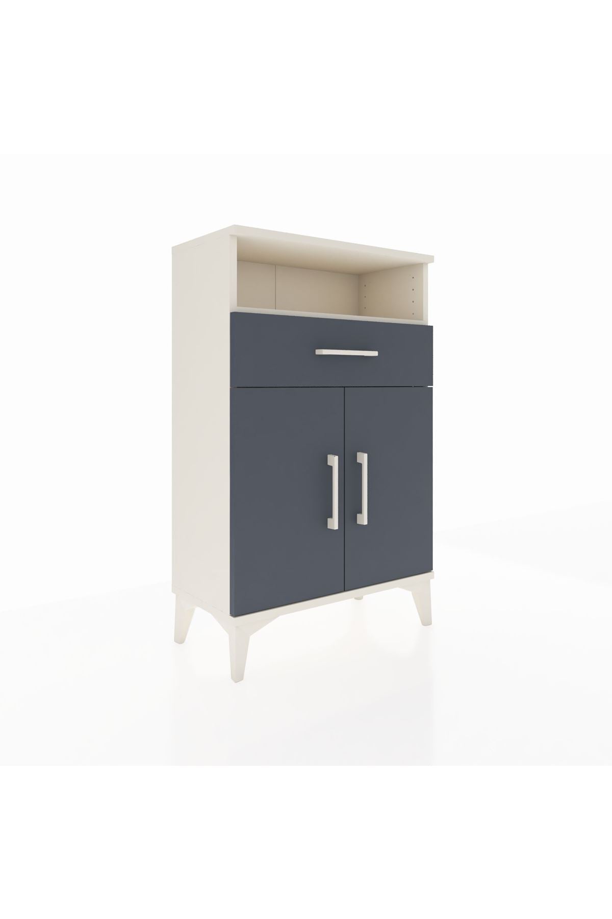Arges Komodin 2 Raflı Tek Çekmeceli 2 Kapaklı 60x30x96 Aytaşı-Antrasit