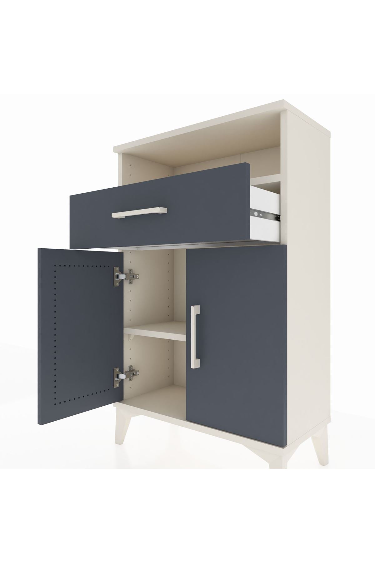 Arges Komodin 2 Raflı Tek Çekmeceli 2 Kapaklı 60x30x96 Aytaşı-Antrasit