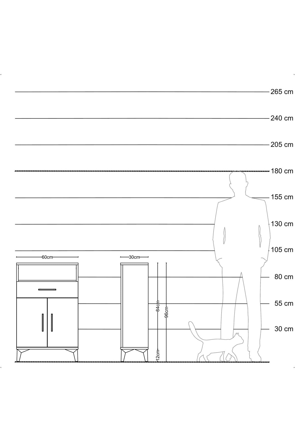 Arges Komodin 2 Raflı Tek Çekmeceli 2 Kapaklı 60x30x96 Çam-Antrasit