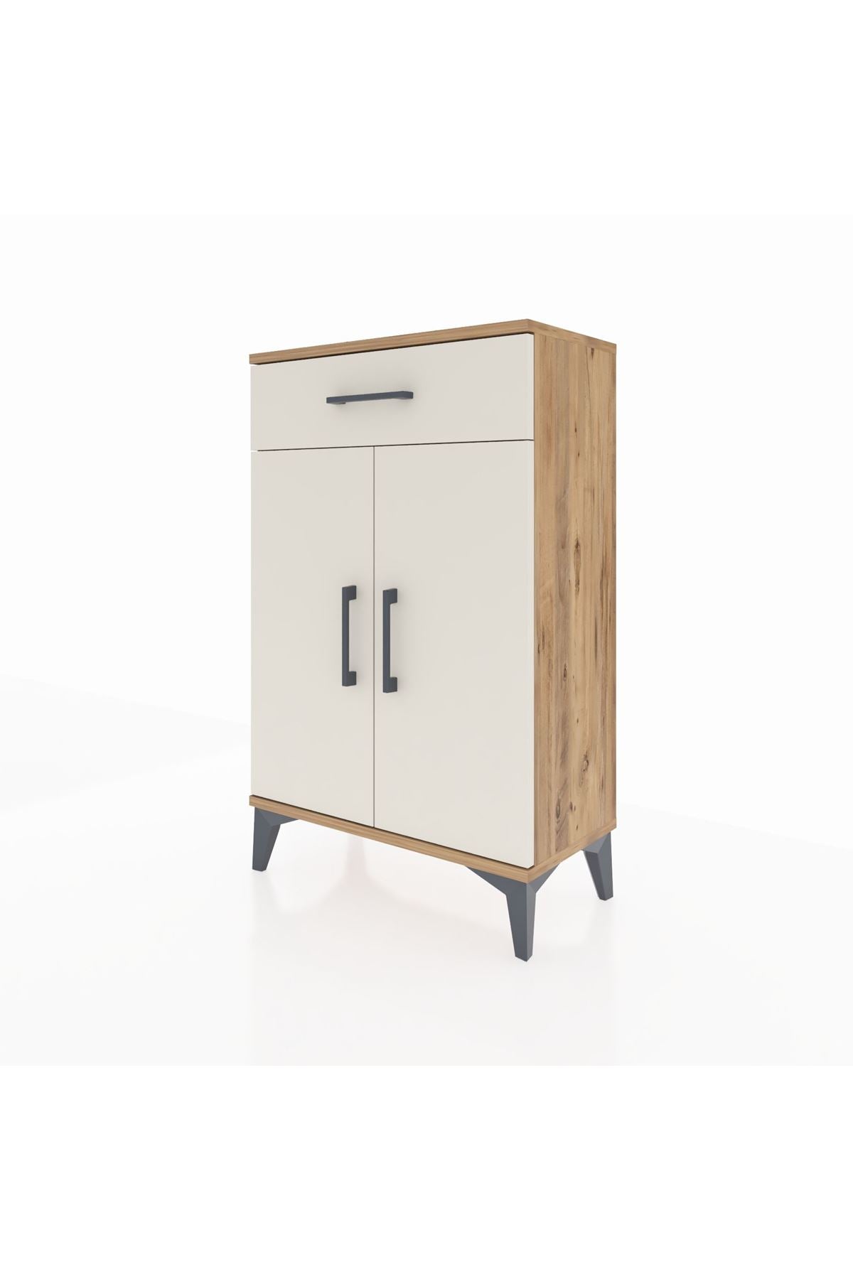 Arges Komodin 2 Raflı Tek Çekmeceli 2 Kapaklı 60x30x96 Çam-Aytaşı