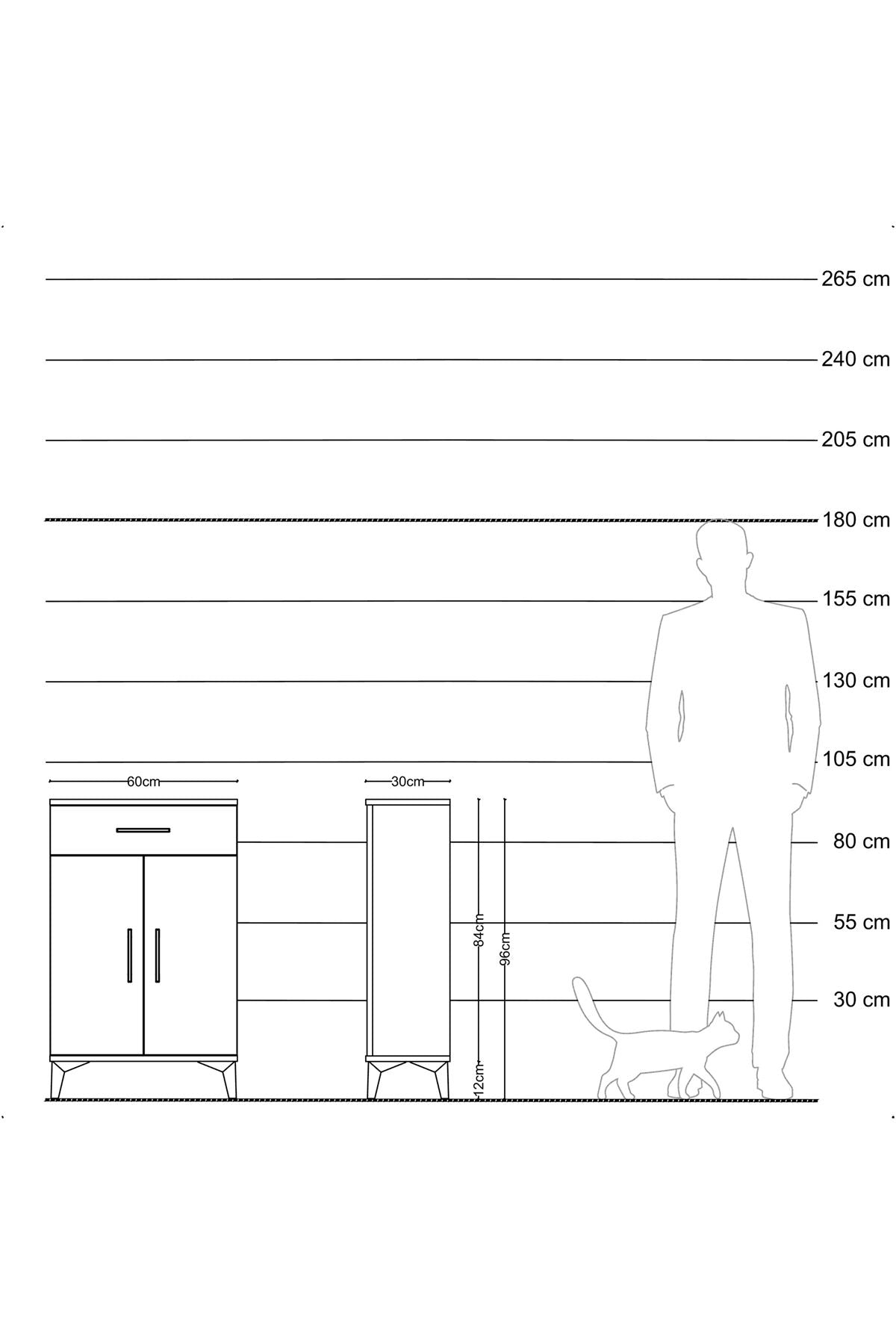 Arges Komodin 2 Raflı Tek Çekmeceli 2 Kapaklı 60x30x96 Çam-Aytaşı