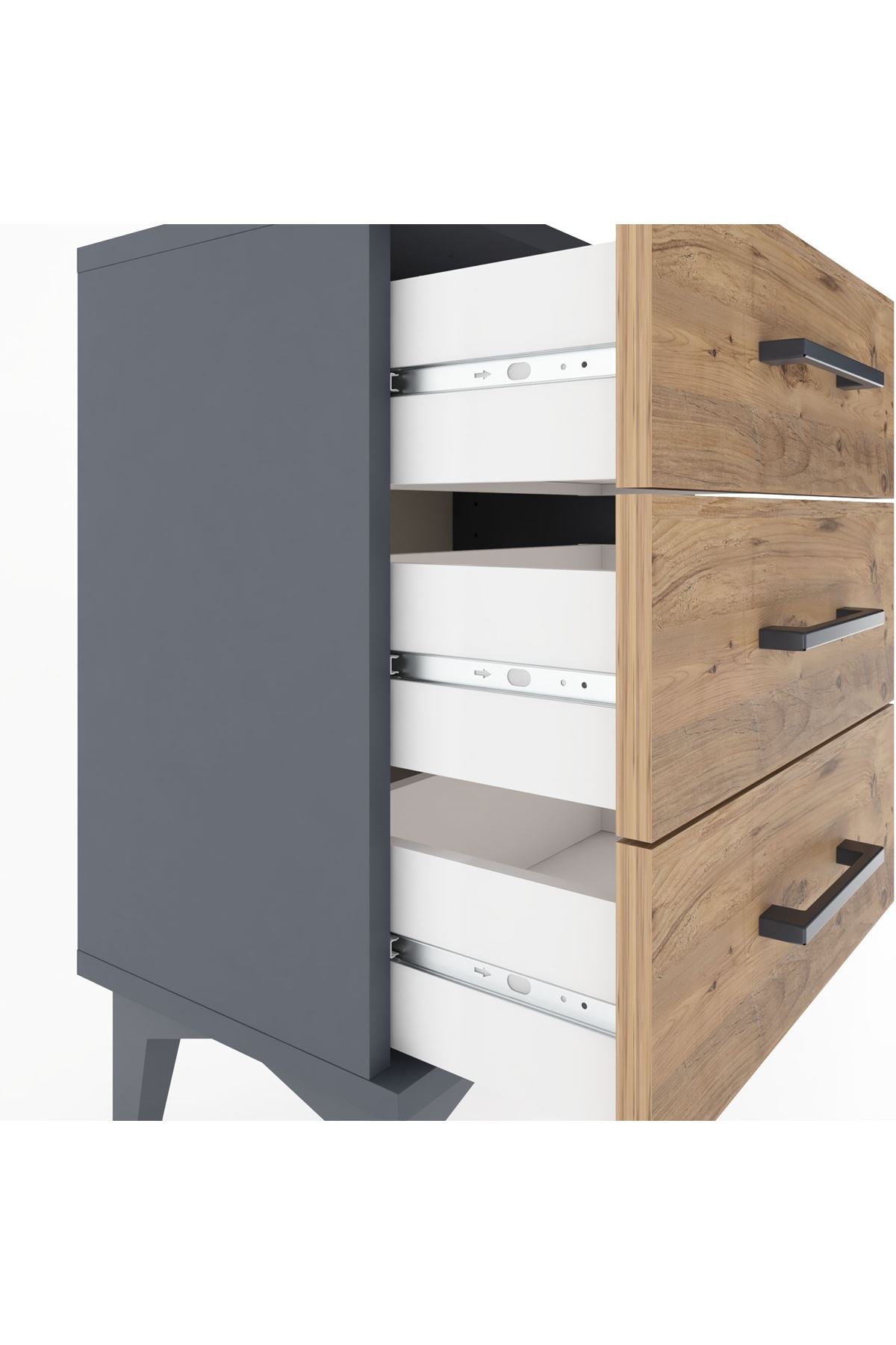 Arges Komodin 3 Çekmeceli 44x30x64 Antrasit-Çam