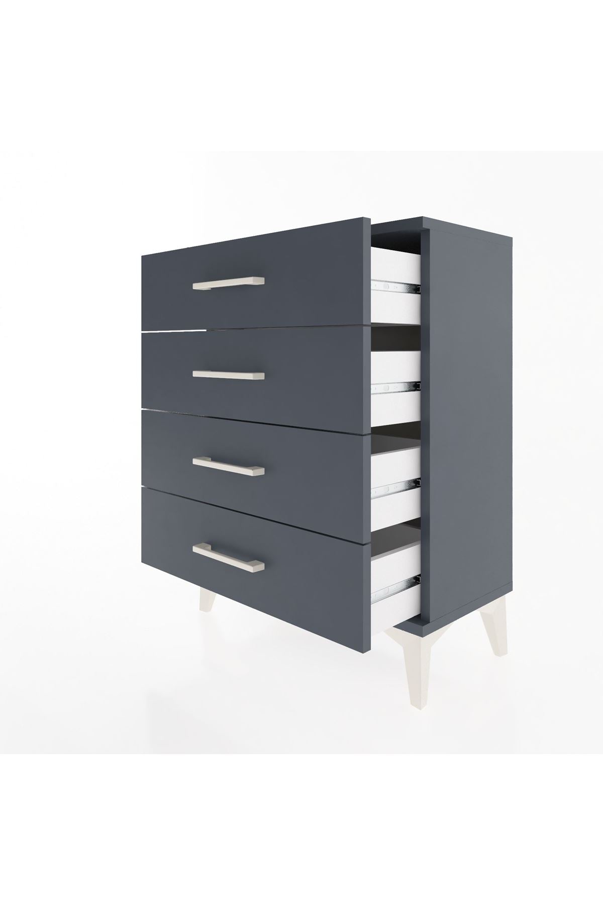 Arges Komodin 4 Çekmeceli 60x30x80 Antrasit-Antrasit