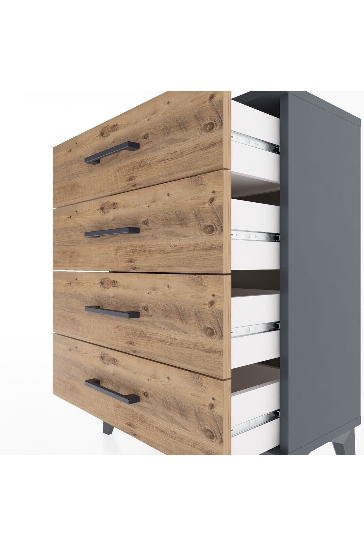 Arges Komodin 4 Çekmeceli 60x30x80 Antrasit-Çam