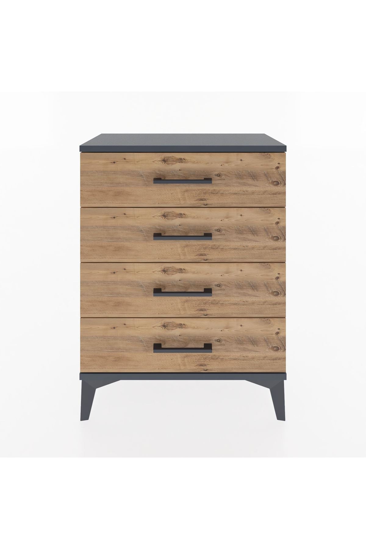 Arges Komodin 4 Çekmeceli 60x30x80 Antrasit-Çam