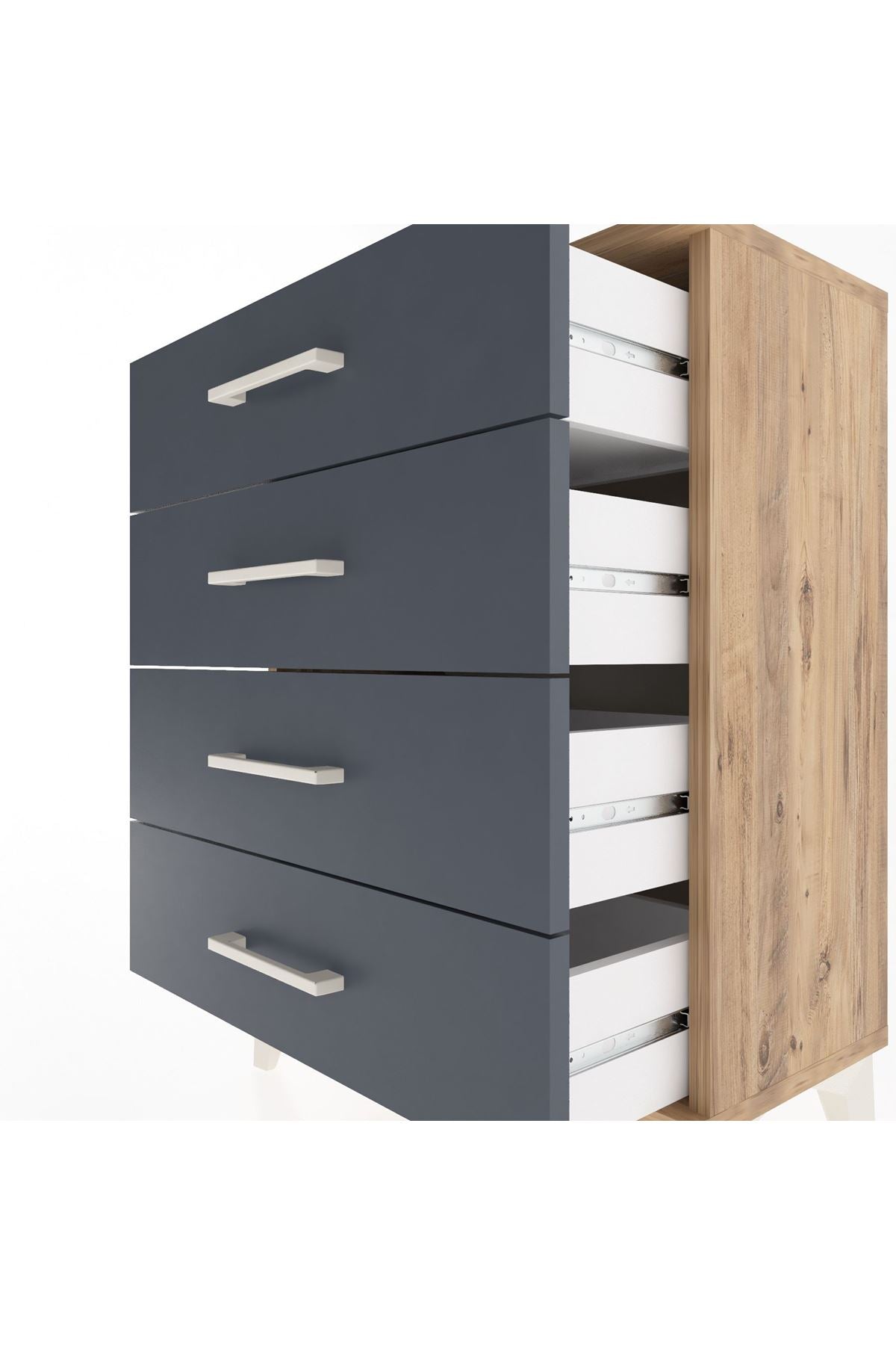 Arges Komodin 4 Çekmeceli 60x30x80 Çam-Antrasit