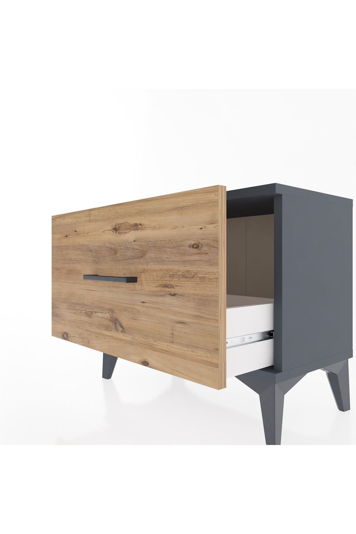 Arges Komodin Tek Çekmeceli 60x30x48 Antrasit-Çam