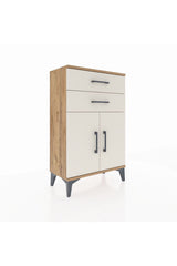 Arges Komodin Tek Raflı 2 Çekmeceli 2 Kapaklı 60x30x96 Çam-Aytaşı