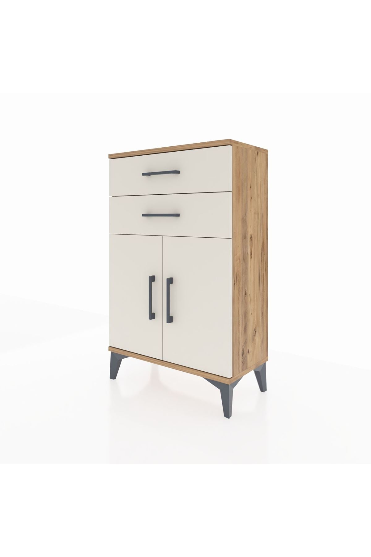 Arges Komodin Tek Raflı 2 Çekmeceli 2 Kapaklı 60x30x96 Çam-Aytaşı