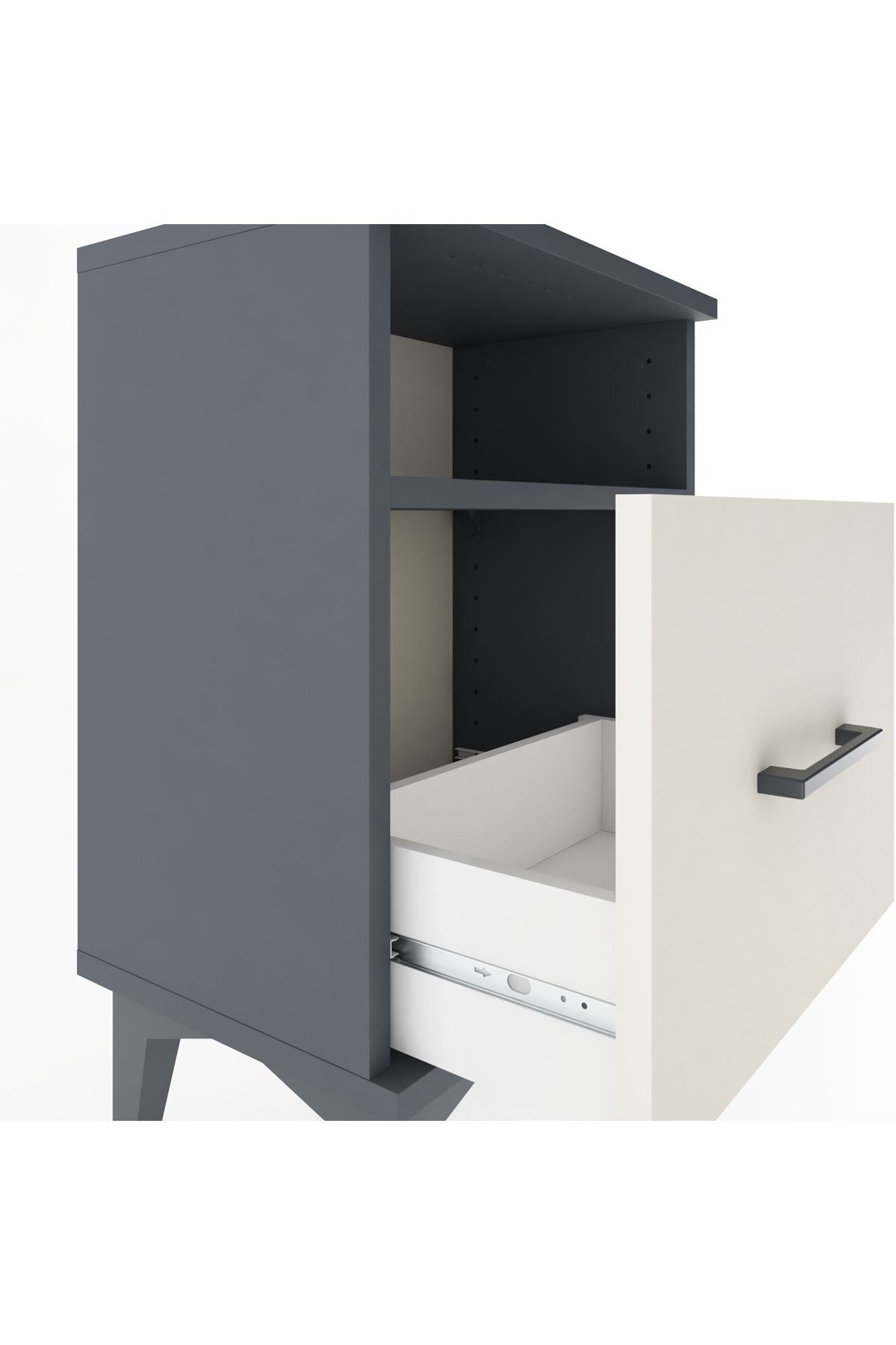 Arges Komodin Tek Raflı 2 Çekmeceli 44x30x64 Antrasit-Aytaşı