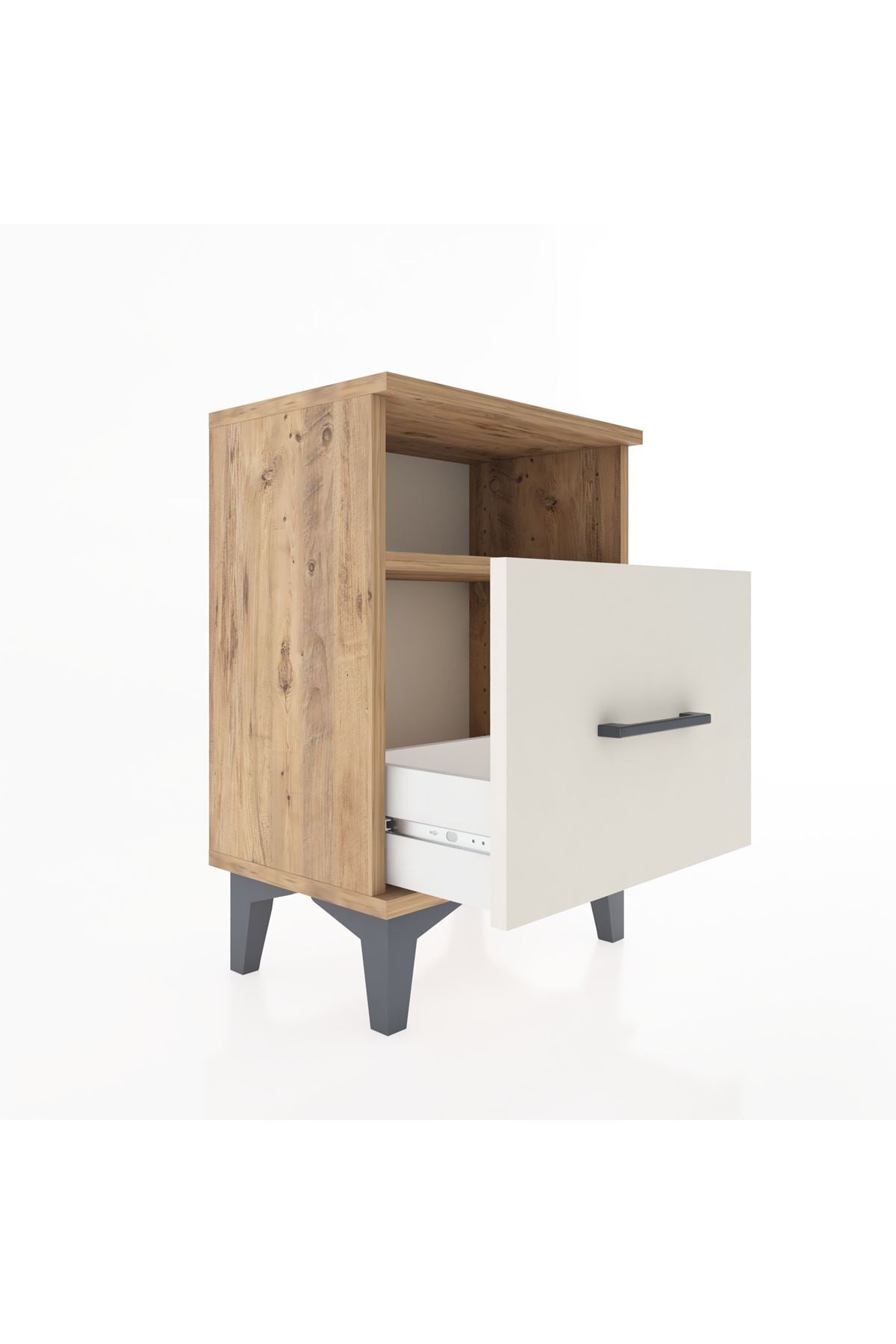 Arges Komodin Tek Raflı 2 Çekmeceli 44x30x64 Çam-Aytaşı