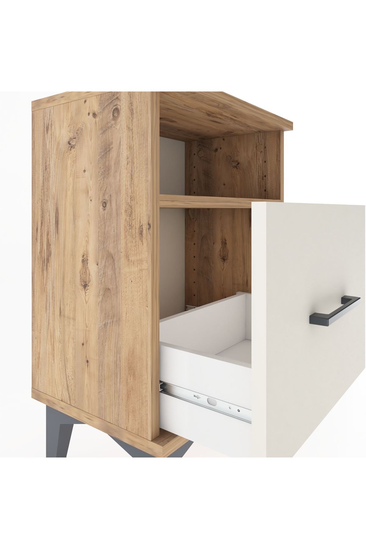 Arges Komodin Tek Raflı 2 Çekmeceli 44x30x64 Çam-Aytaşı