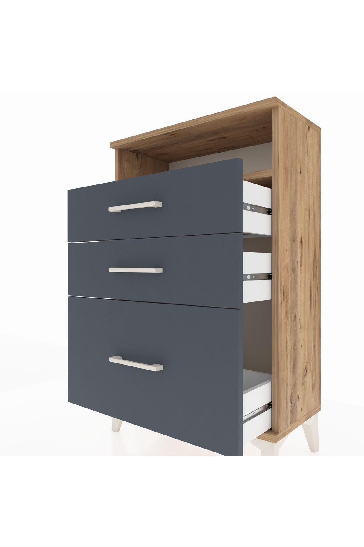Arges Komodin Tek Raflı 3 Çekmeceli 60x30x96 Çam-Antrasit