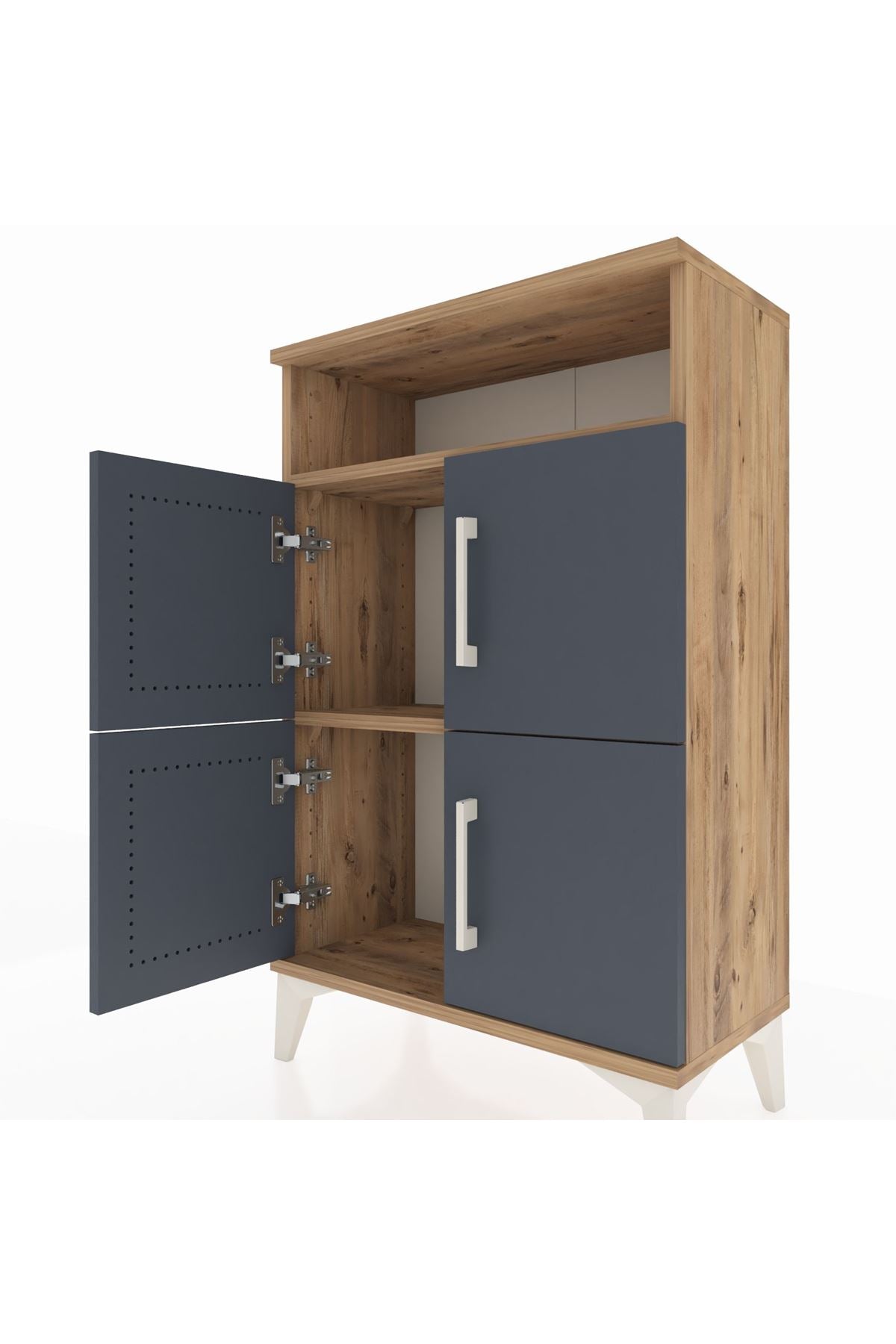 Arges Komodin Tek Raflı 4 Kapaklı 60x30x96 Çam-Antrasit