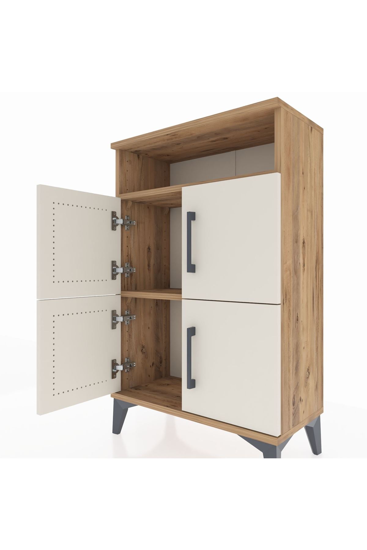 Arges Komodin Tek Raflı 4 Kapaklı 60x30x96 Çam-Aytaşı