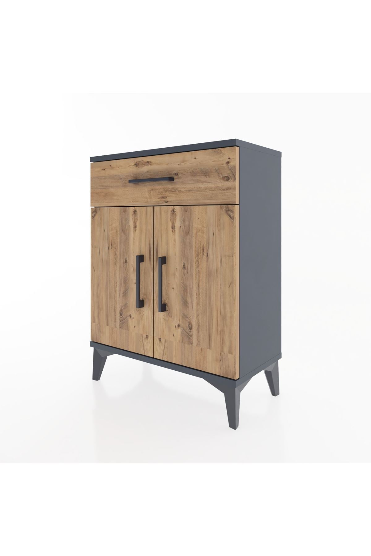 Arges Komodin Tek Raflı Tek Çekmeceli 2 Kapaklı 60x30x80 Antrasit-Çam