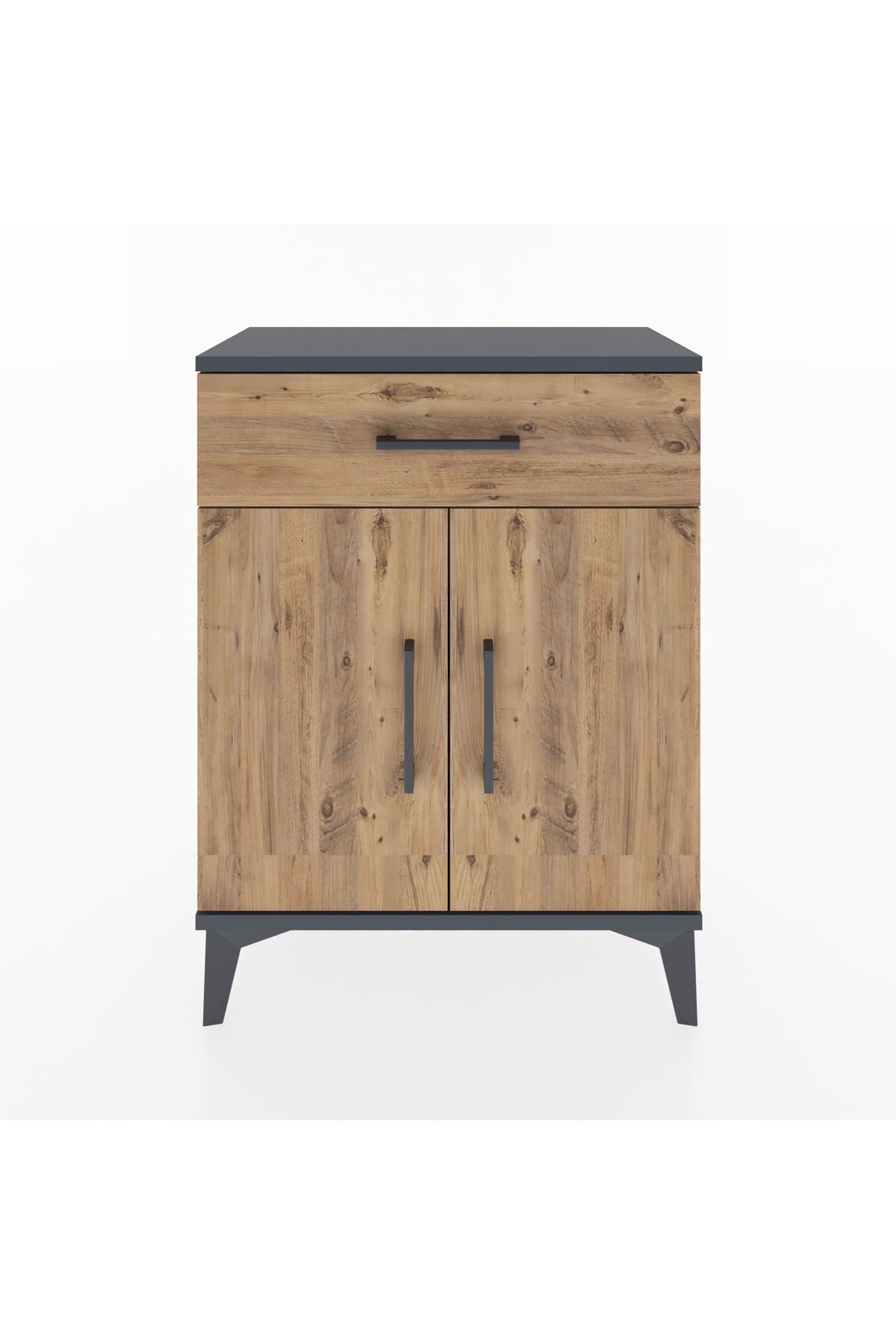 Arges Komodin Tek Raflı Tek Çekmeceli 2 Kapaklı 60x30x80 Antrasit-Çam